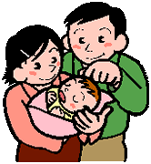 赤ちゃんを抱いた母と父のイラスト