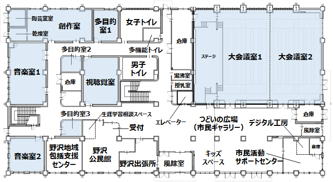 佐久市生涯学習センター1階の平面図