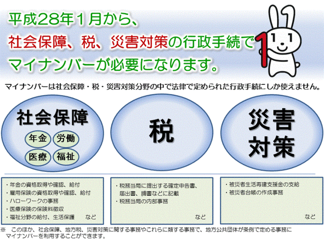マイナンバーの利用分野を図示した画像
