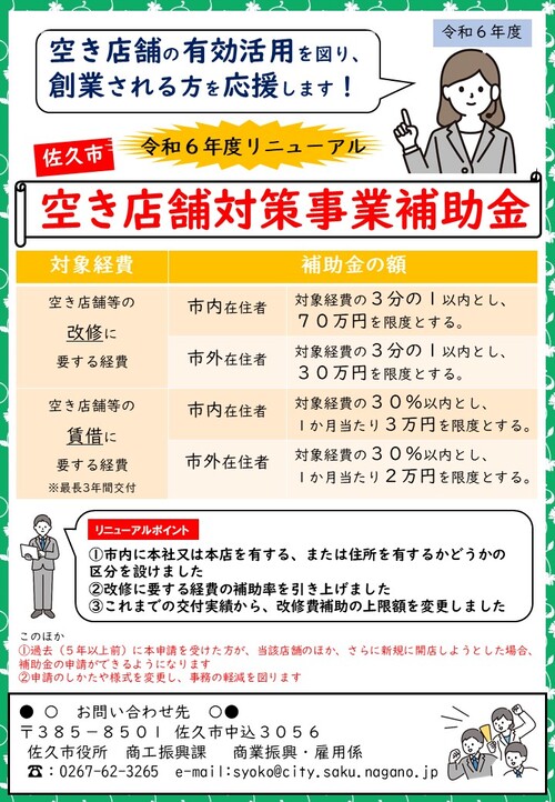 空き店舗対策事業補助金周知チラシ