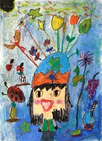 佐久平浅間小学校 2学年 清水美織《お花とほしととんぼのぼうし》1