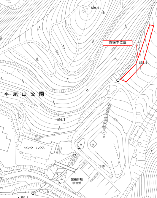平尾山公園の伐採木の位置を示した地図