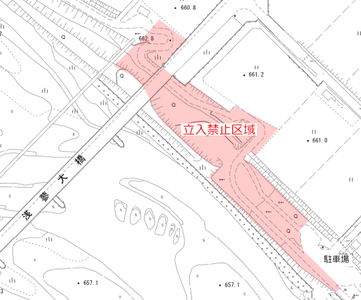 浅蓼大橋付近の遊歩道の通行止め区画