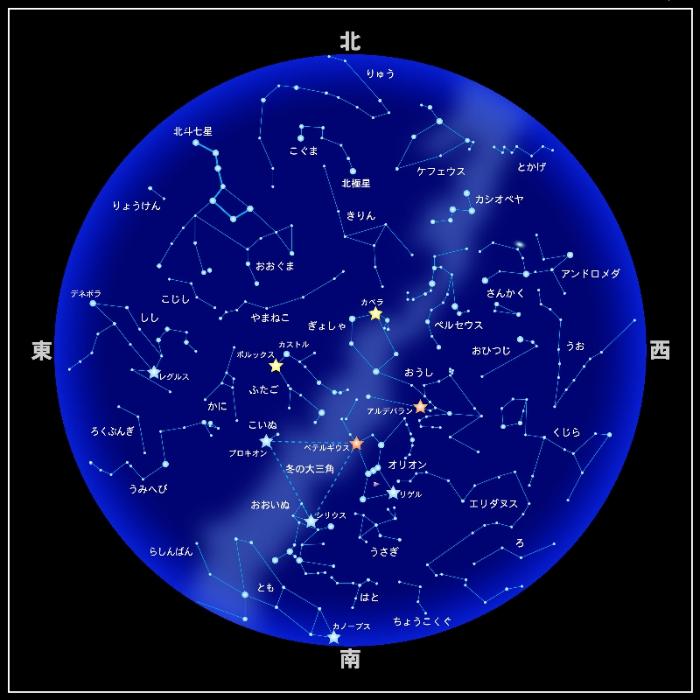 冬の星空の星図です。